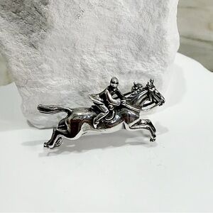 Vintage 925 Sterling Silver Horse & Jockey Brooch Equestrian Jumping Pin